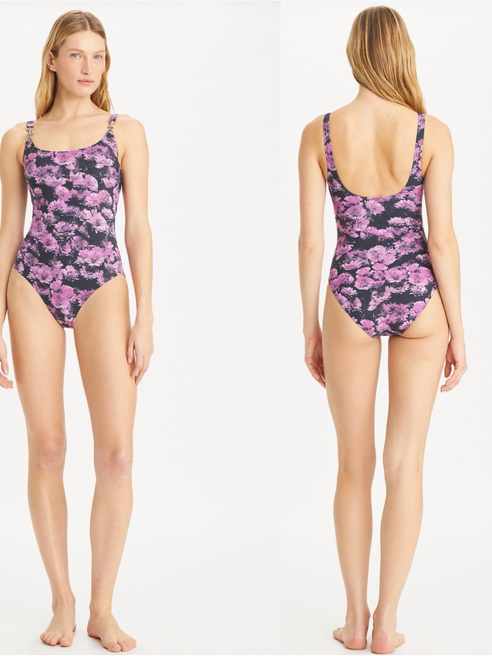 Tory Burch Clip Tank Floral Scoop-Back One-Piece Swimsuit Size L